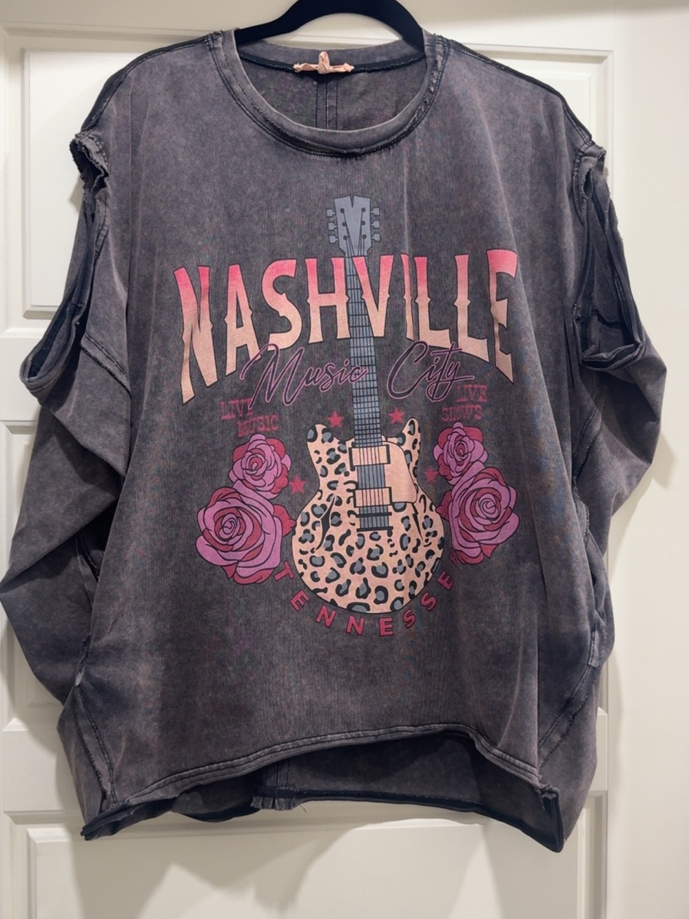 Nashville Music City Graphic Kids Sweatshirt - Pink & Charcoal
